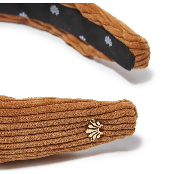 RARE Lele Sadoughi Timeless Camel Corduroy Knotted Everyday Headband Gold Logo - Picture 8 of 10
